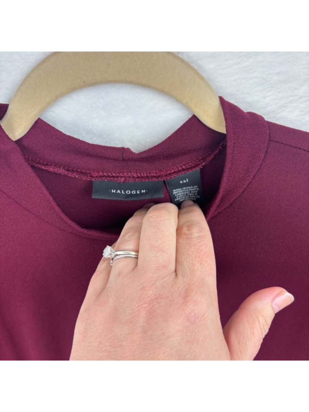 ✨3/$30 Halogen XXL Burgundy Sheer Sleeve Knit Top Womens Office Whimsigoth - Picture 2 of 4